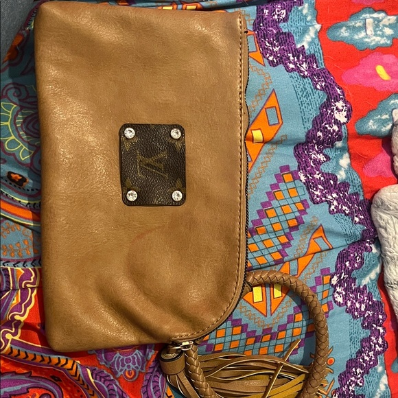 Upcycled Tan Leather Wristlet with Braided Strap - Picture 1 of 2